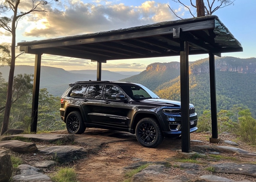 Jeep 'Grand Land' — a Jeep Grand Cherokee on rural land
